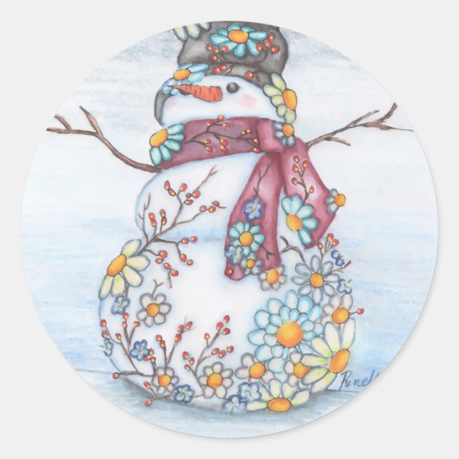 Fotoschneemann Runder Aufkleber (Vorderseite)