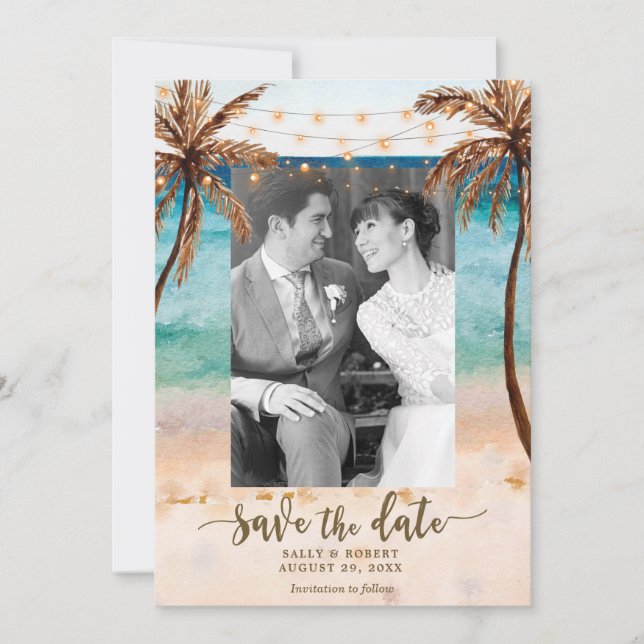 Fotostrand tropisch Save the Date wedding Karte (Vorderseite)