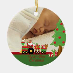 Fotoverzierung des Sankt-Zugbabys erste Weihnachts Keramik Ornament