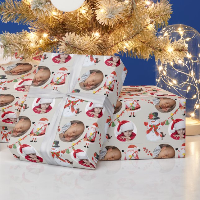 Fotovorlage Großeltern Santa Snowman Silver Geschenkpapier (Feiertage)