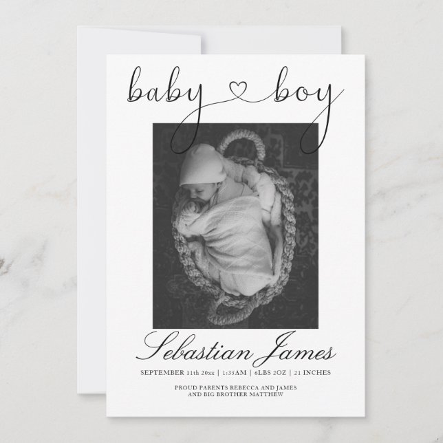 Fotovorlage Herz Typografie New Baby Boy Ankündigung (Vorderseite)