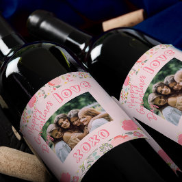 Fotovorlage rosa florale Happy Galentines Day Weinetikett