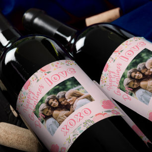 Fotovorlage rosa florale Happy Galentines Day Weinetikett