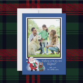 Fotovorlage Santa Funny Labrador Reindeer Blau Feiertagskarte