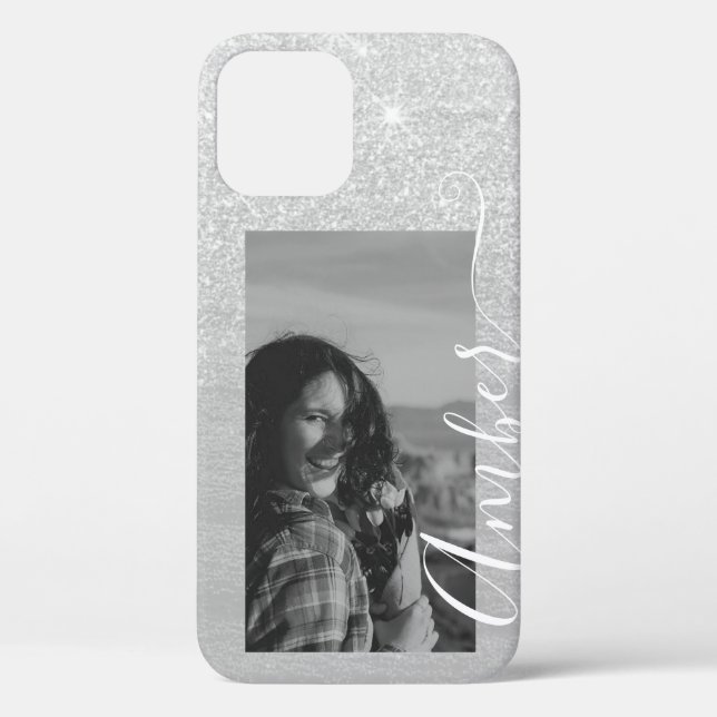 Fotovorlage Silver Glitzer Handschrift Maßgeschnei Case-Mate iPhone Hülle (Rückseite)