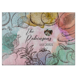 Fotovorlage Wasserfarbenfrucht Schneidebrett