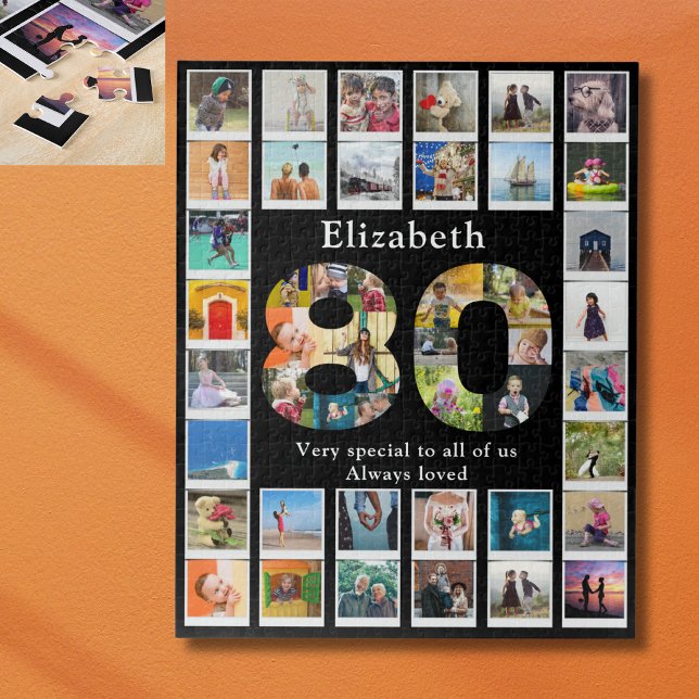 Fotovorlage zum 80. Geburtstag (Personalized 80th birthday jigsaw puzzle with family photo collage template. )
