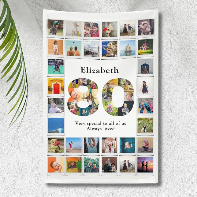 Fotovorlage zum 80. Geburtstag Banner (Personalized 80th birthday banner with photo collage template.)