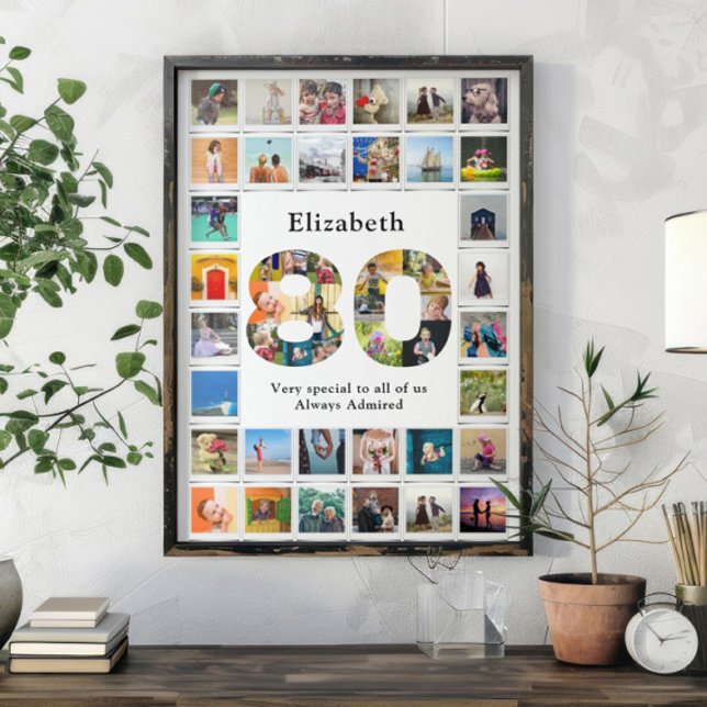 Fotovorlage zum 80. Geburtstag Poster (Personalized 80th birthday poster with family photo collage template.)
