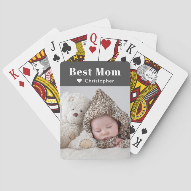 Fotovorlagenfamilie Mutter Moderne Minimalistisch Spielkarten (Rückseite)