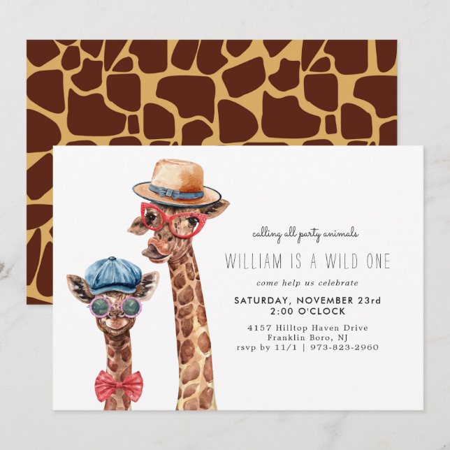 Fou Sauvage | Invitation d'animal de fête moderne  (Devant / Derrière)