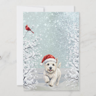 Fougueux dans la neige Carte de Noël Westie d'hive