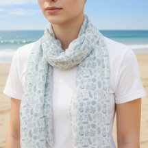 Foulard en Chiffon Côtier Coquillage Ananas Bleu