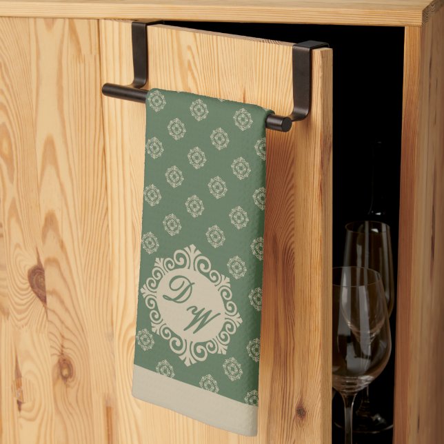 Foulard rosette geometrisches Muster, Salbei grün Geschirrtuch (Drittel gefaltet)