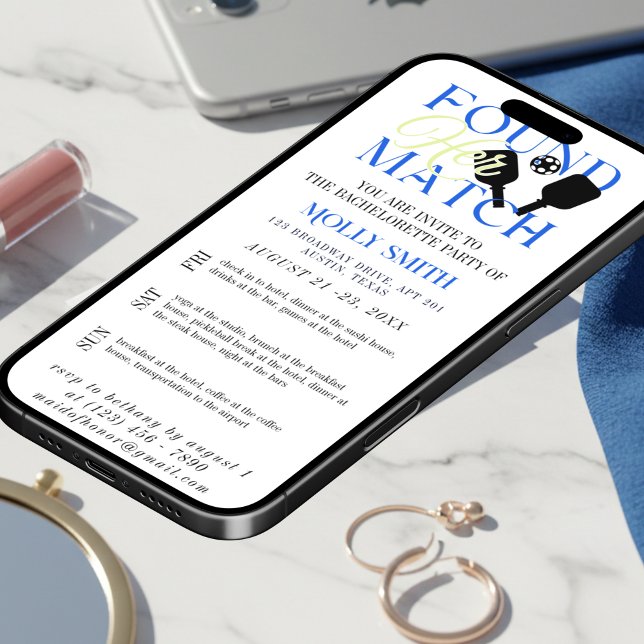 Found Her Match Pickleball Bachelorette Itinerary Einladung (Found Her Match Pickleball Bachelorette Itinerary Invitation)