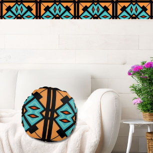 Fountain Blue Saffron Bold Pattern Rundes Kissen