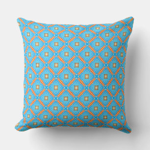 Fountain Blue Squares Orange Lacke Kissen