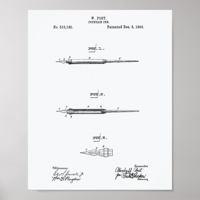 Fountain Pen 1893 Weißbuch zum Thema Patentkunst Poster (Vorne)
