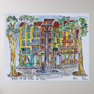 Fountain Place de l'Hotel de Ville Poster