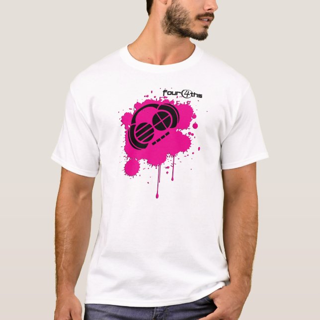 Four4ths:: Rosa und schwarzes Spritzerlogo auf T-Shirt (Vorderseite)
