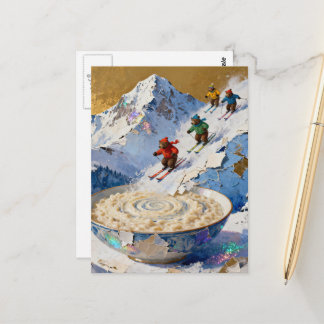 four bears ski down mountain to bowl of porridge  postkarte