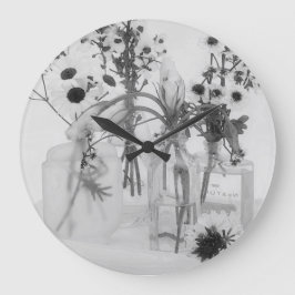 Four Bottles And White Flowers Große Wanduhr