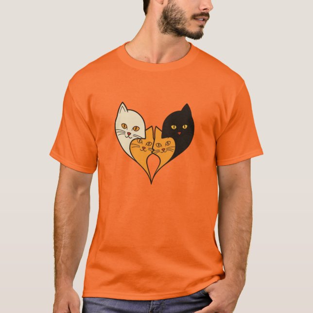 Four Cats, One Heart – Minimal Cat Love T-Shirt (Vorderseite)