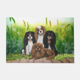 Four Cavalier King Charles Spaniels in Blume Do Fußmatte