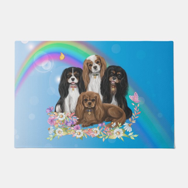 Four Cavalier King Charles Spaniels in Blume  Fußmatte (Vorderseite)
