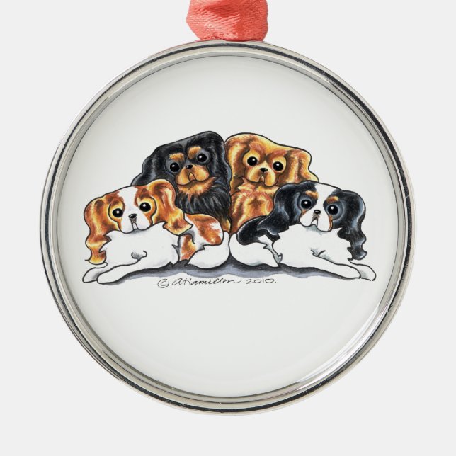 Four Cavalier King Charles Spaniels Silbernes Ornament (Vorne)