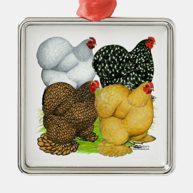 Four Cochin Hens Ornament Aus Metall (Vorne)