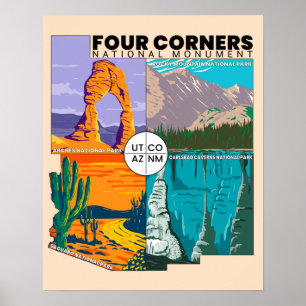 Four Corners National Monument mit Nationalparks Poster