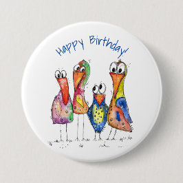 Four Cute Colorful Whimsical Birds Button