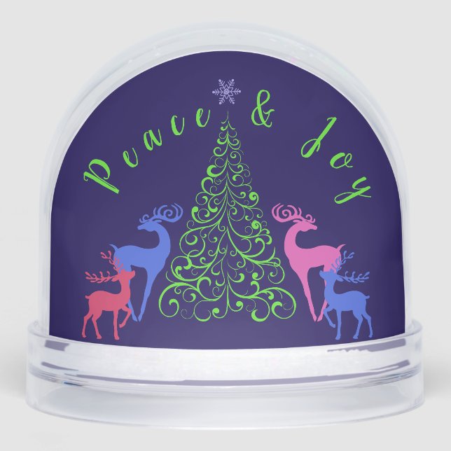 Four Deer & a Christmas Tree Peace & Joy Schneekugeln (Vorderseite)