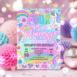 Four Ever A Princess Fairytale 4th Birthday Party Einladung