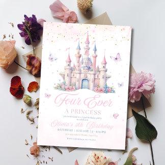 Four Ever A Princess Pink Girl 4th Birthday Party  Einladung