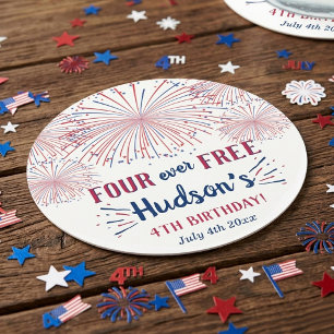 Four Ever Free! 4. Juli 4. Geburtstagsfeier Runder Pappuntersetzer
