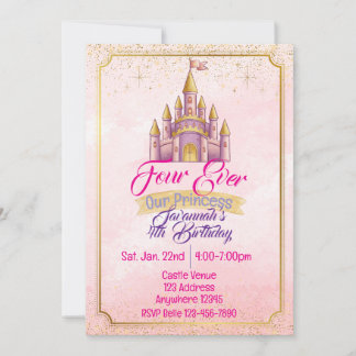 Four Ever Our Princess Purple Gold Castle Birthday Einladung