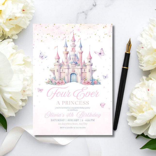 Four Ever Princess Birthday Fairytale Castle Girls Einladung (Von Creator hochgeladen)