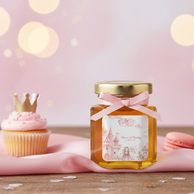 Four Ever Princess Castle Unicorn 4 pink Birthday Quadratischer Aufkleber (Von Creator hochgeladen)