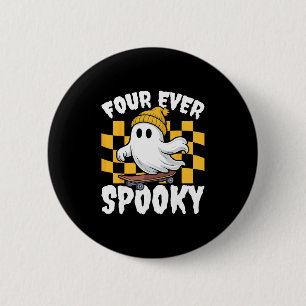 Four Ever Spooky 4. Geburtstag Skateboarding Hallo Button