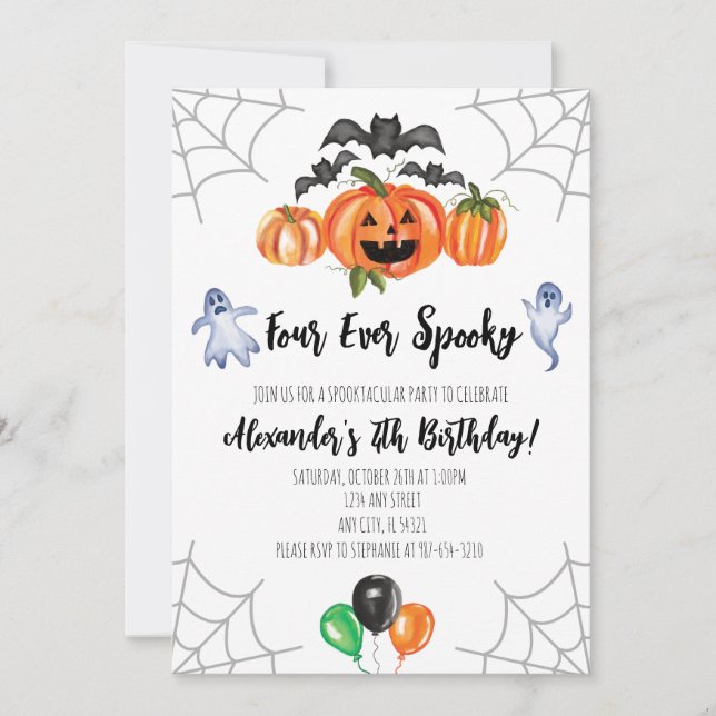 Four Ever Spooky Halloween 4th Birthday Invitation Einladung (Vorderseite)