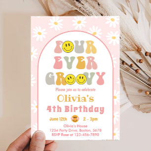 Four Ever Super Smile 4th Birthday Invitation