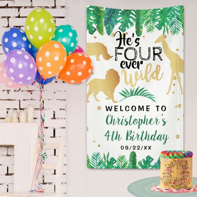Four Ever Wild Boys 4th Birthday Party Welcome Banner (Von Creator hochgeladen)