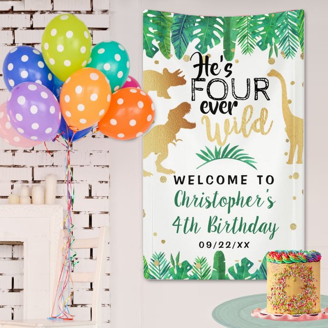 Four Ever Wild Dinosaur Boys 4th Birthday Welcome Banner (Von Creator hochgeladen)