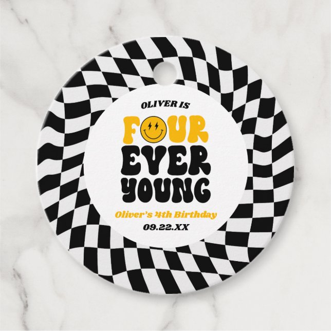 Four Ever Young Retro Fourth 4th Birthday Party Geschenkanhänger (Vorderseite)