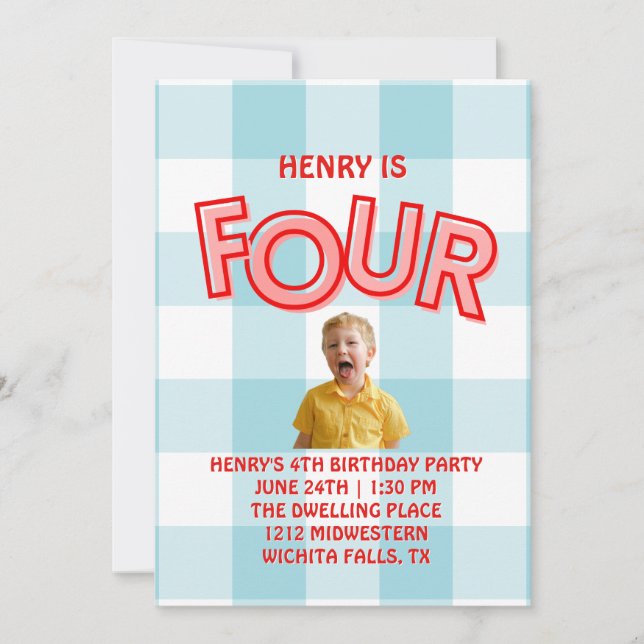 FOUR fourth birthday invitation for boys (Devant)