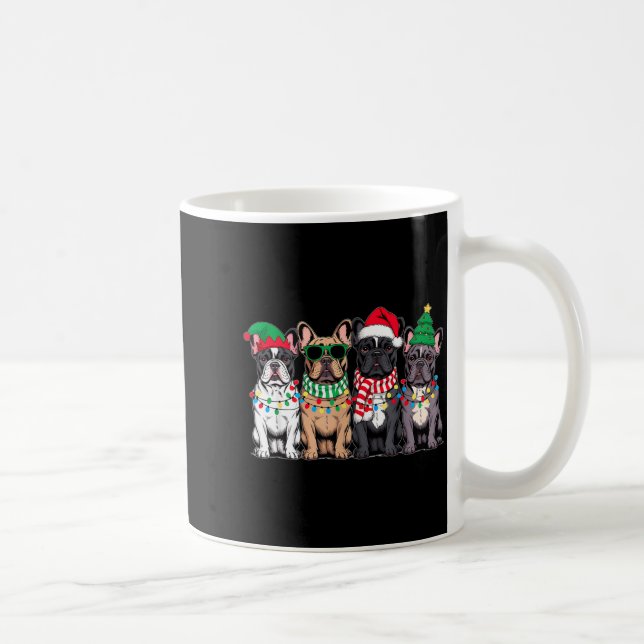 Four French Bulldog Dogs Christmas Funny Santa Rei Kaffeetasse (Rechts)