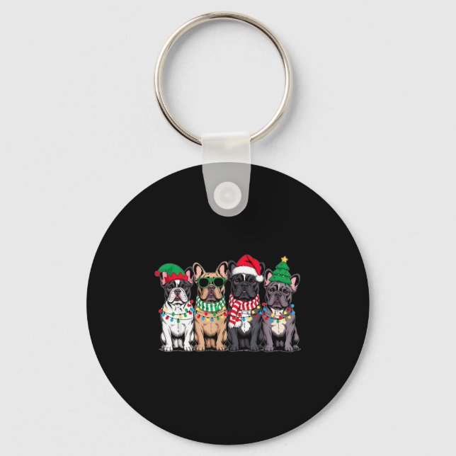 Four French Bulldog Dogs Christmas Funny Santa Rei Schlüsselanhänger (Vorderseite)