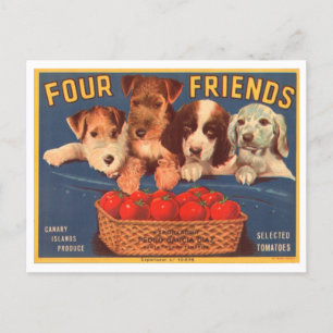Four Friends Vintage-Kratzenetikett Postkarte